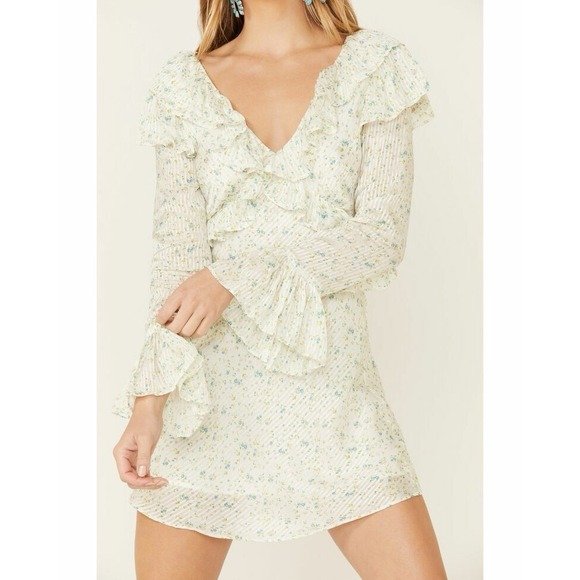 Free People Dresses & Skirts - FREE‎ PEOPLE  Women's Sweetest Thing Long Sleeve Minidress Size 2 Ivory Combo